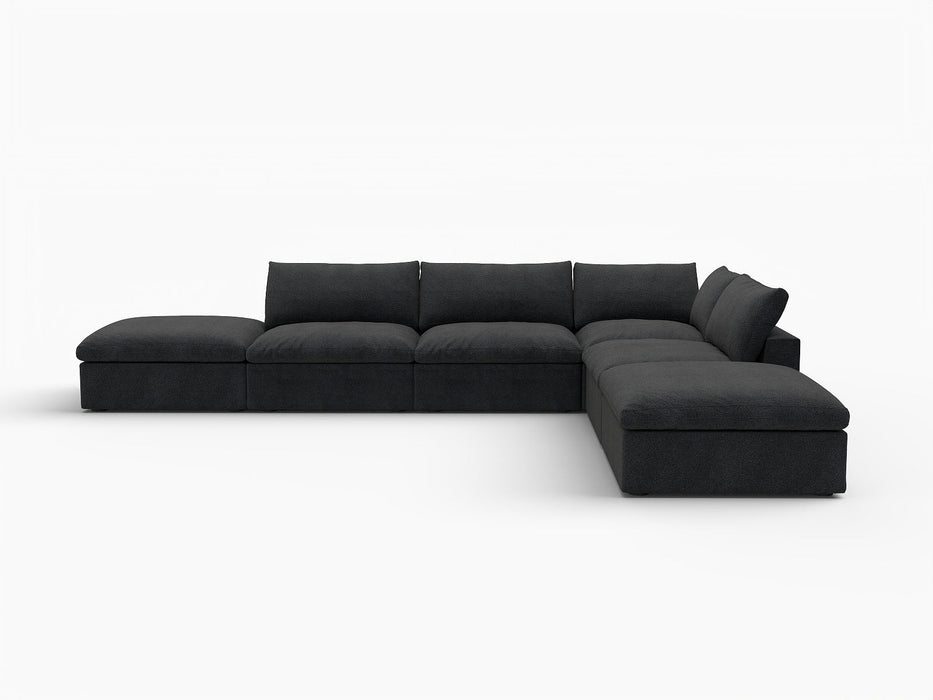 2 Piece Living Room Set Blend Modular Sofa With Ottoman Storage - Black