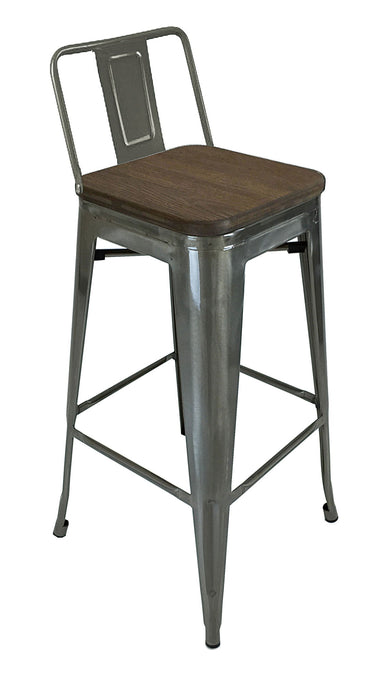 Solid Wood And Metal Low Back Bar Height Bar Chairs (Set of 4) - Brown And Gray