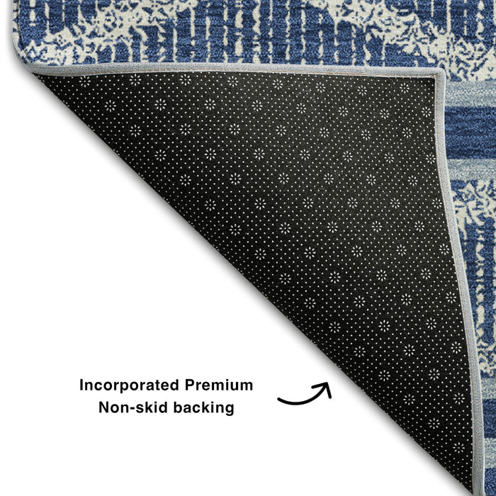 10' X 14' Geometric Washable Area Rug With UV Protection (680795) - Navy Blue / Ivory