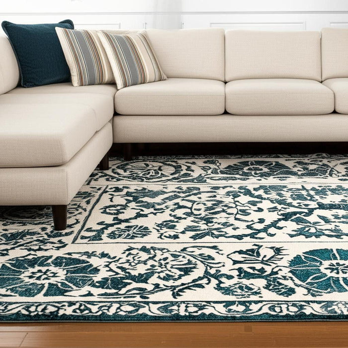 9' X 13' Tribal Washable Area Rug With UV Protection (610069) - Beige / Blue