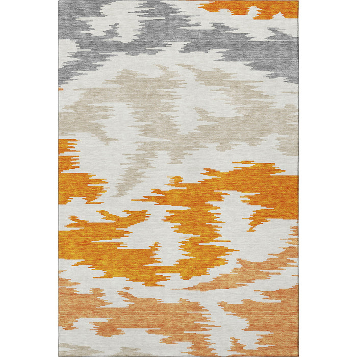 9' X 12' Transitional Abstract Washable Area Rug With UV Protection - Orange