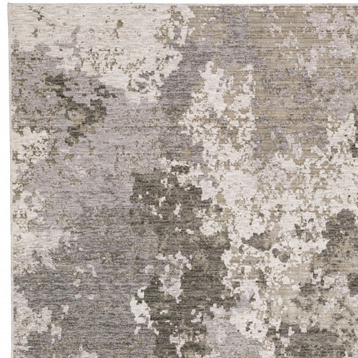 10' x 13' Abstract Power Loom Stain Resistant Area Rug - Gray Ivory Beige Tan Brown And Black