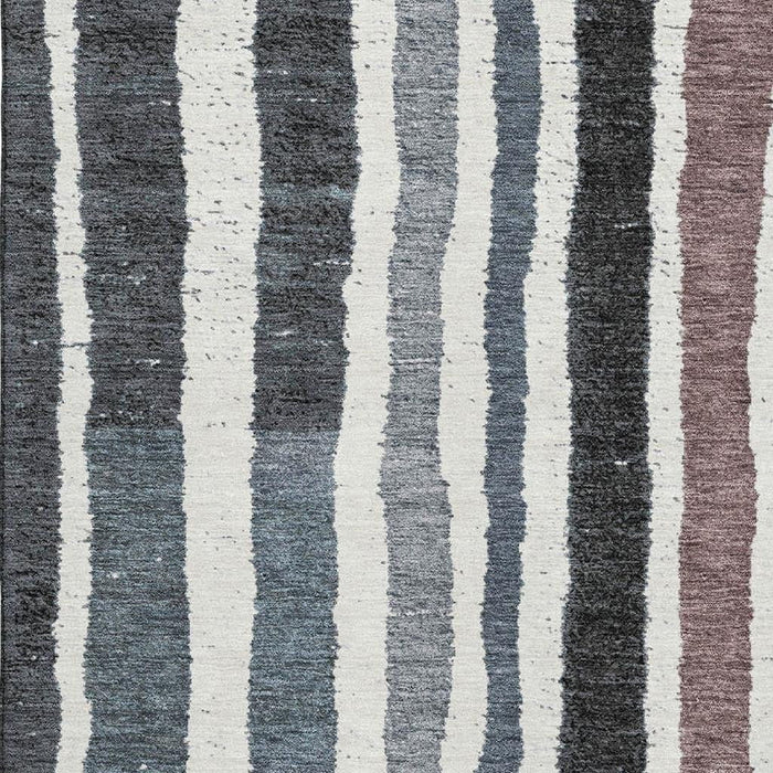 10' X 14' Striped Washable Area Rug With UV Protection (709492) - Denim Blue / Ivory / Taupe