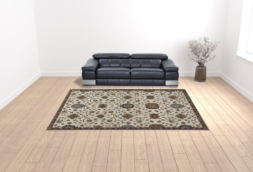 10' x 13' Oriental Power Loom Stain Resistant Area Rug With Fringe - Beige Rust Red Blue Gold And Gray