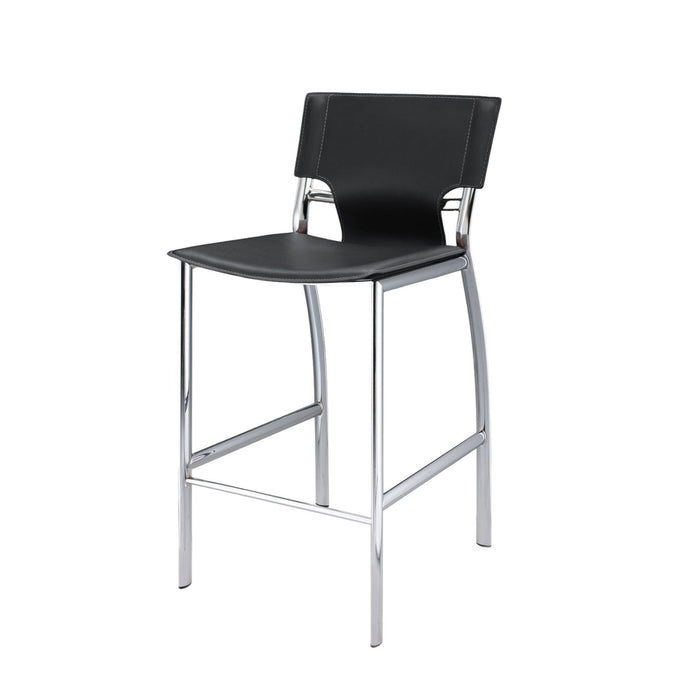 25" Faux Leather And Metal Low Back Counter Height Bar Chairs (Set of 2) - Black / Silver