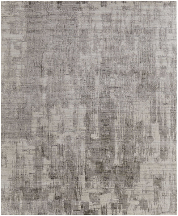 12' X 15' Abstract Hand Woven Distressed Area Rug - Gray / Ivory