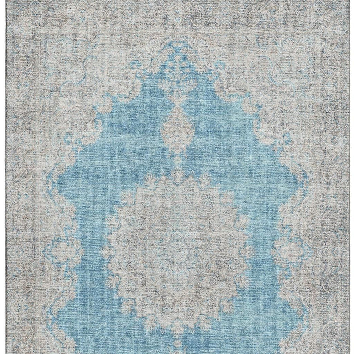 10' X 14' Oriental Washable Area Rug With UV Protection (678916) - Teal / Aqua / Gray