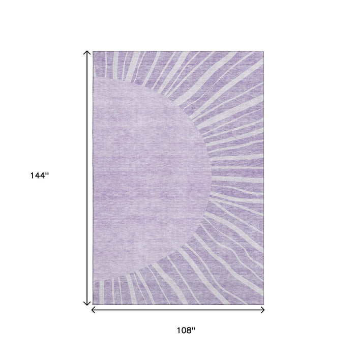 9' X 12' Abstract Washable Area Rug With UV Protection (655390) - Lavender / Ivory