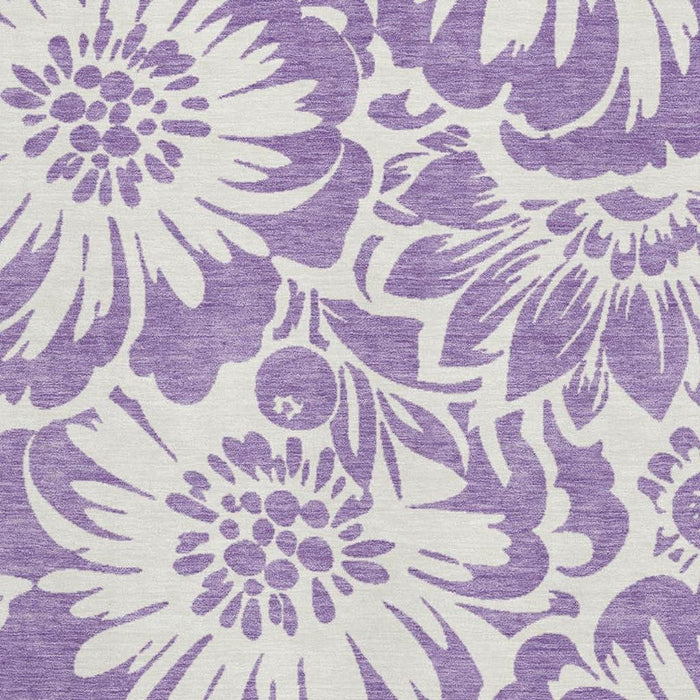 9' X 12' Floral Washable Area Rug With UV Protection (648693) - Purple / Ivory