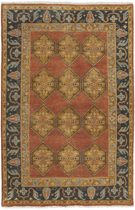 5' x 8' Wool Floral Hand Knotted Stain Resistant Area Rug - Tan Orange And Brown