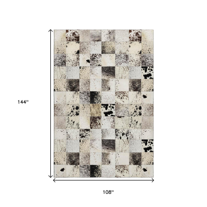 9' X 12' Patchwork Washable Area Rug With UV Protection (644735) - Granite Gray / Ivory / Black