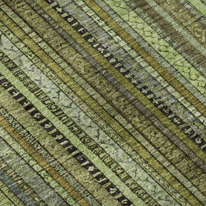 10' X 14' Striped Washable Area Rug With UV Protection (696212) - Green / Gray / Gold