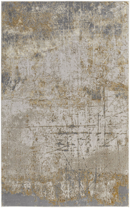 12' x 18' Abstract Power Loom Worn Faded Area Rug - Ivory Gray And Brown