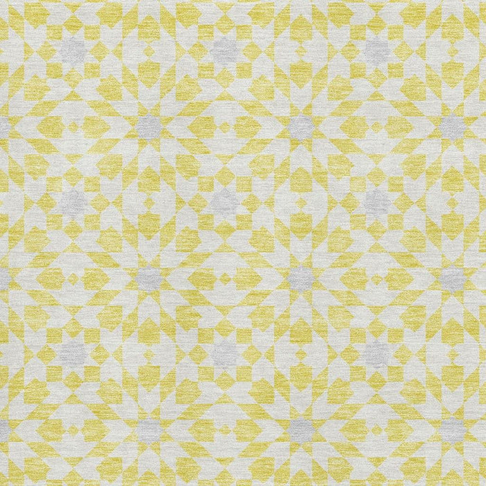 10' X 14' Geometric Washable Area Rug With UV Protection - Yellow And Gray