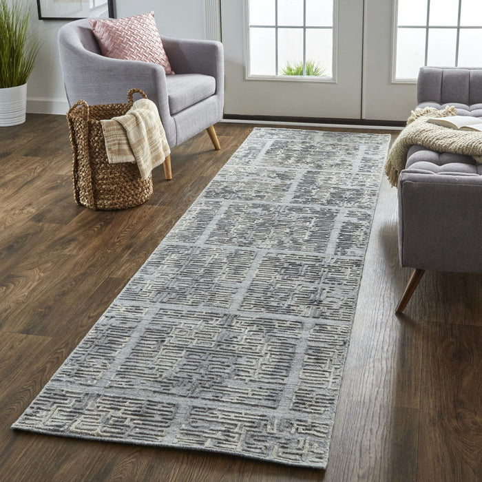 10' x 2.8' Abstract Hand Woven Runner Rug - Gray And Ivory