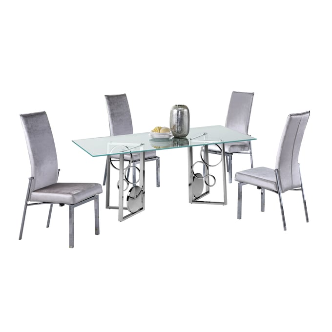 Chintaly BRUNA Dining Set w/ 36"x 60" Glass Top Table & 4 Motion-back Chairs Blue