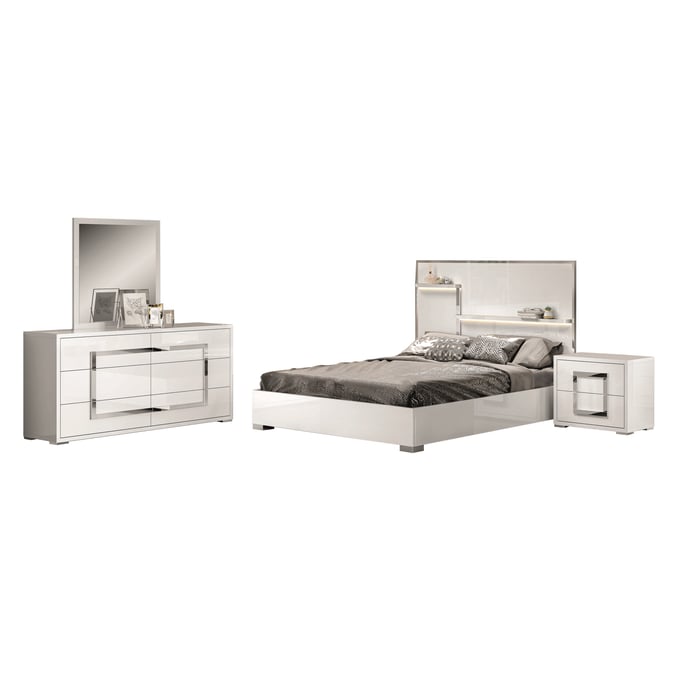 Chintaly OSLO 4-Piece King Size Bedroom Set w/ Bed, Dresser, Mirror & Nightstand