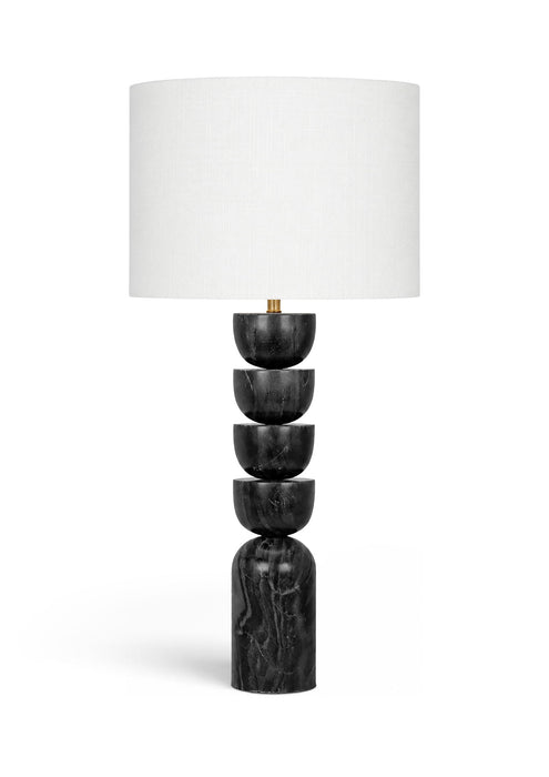 Marble, linen textured fabric, and brass table lamp by Meridian Furniture with a modern design and elegant finish.