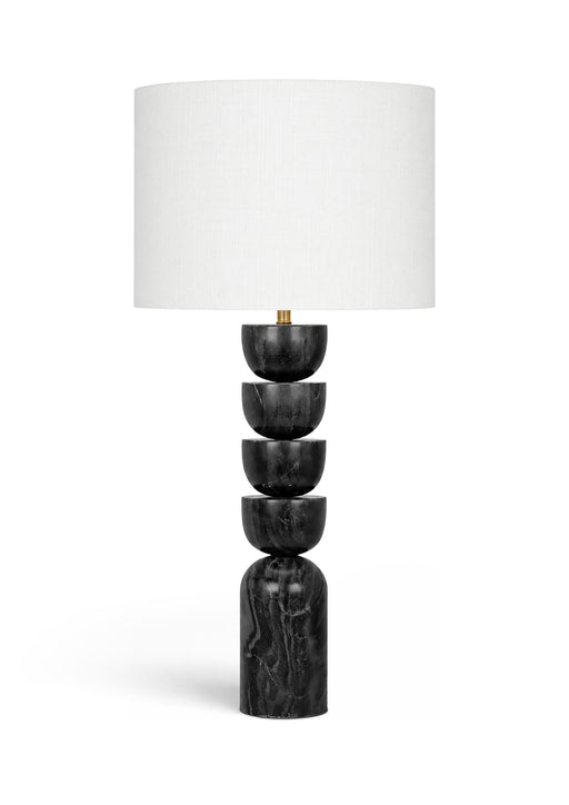 Marble, linen textured fabric, and brass table lamp by Meridian Furniture with a modern design and elegant finish.