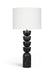 Marble, linen textured fabric, and brass table lamp by Meridian Furniture with a modern design and elegant finish.