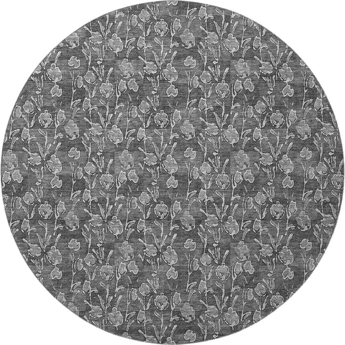 8' Floral Washable Round Rug With UV Protection (656439) - Gray / Silver