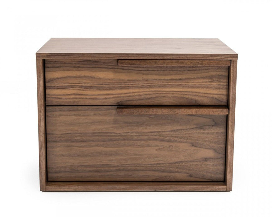 Modern Nightstand With Two Drawers - Light Brown Walnut