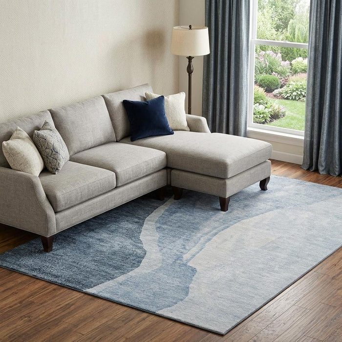 10' X 14' Abstract Washable Area Rug With UV Protection (655312) - Blue / Ivory