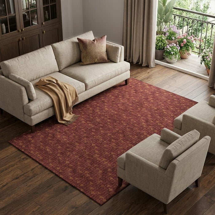 8' X 10' Geometric Washable Area Rug With UV Protection (647078) - Burgundy / Brown