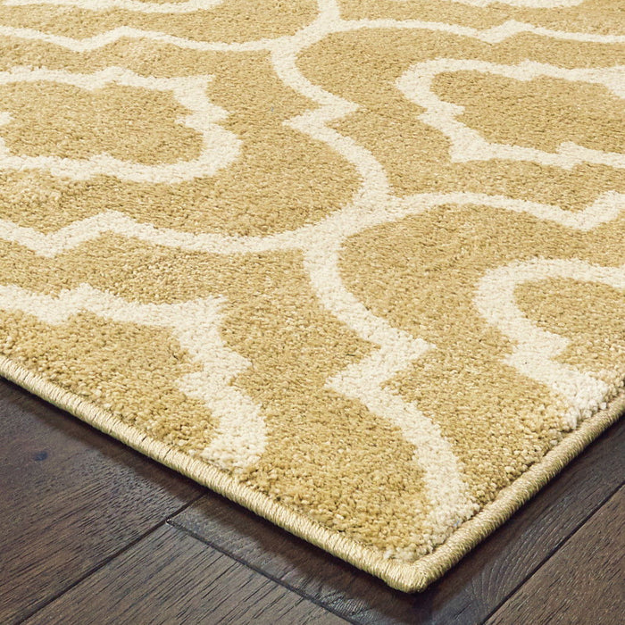 9.8' x 12.8' Geometric Power Loom Stain Resistant Area Rug - Gold And Ivory