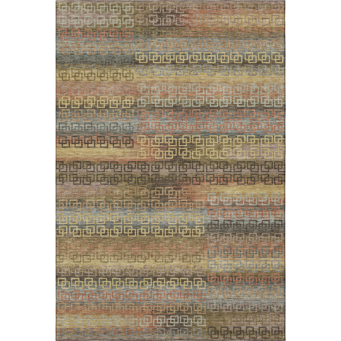 10' X 14' Striped Washable Area Rug With UV Protection (715075) - Brown / Gold