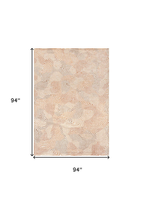 8' Geometric Washable Round Rug With UV Protection (609993) - Beige / Orange / Brown