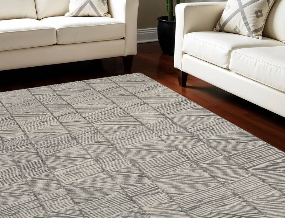 8' X 10' Wool Abstract Area Rug - Gray And White