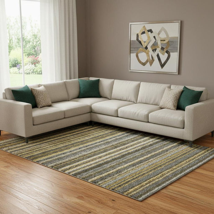 9' X 12' Striped Washable Area Rug With UV Protection (650799) - Gold / Ivory / Gray