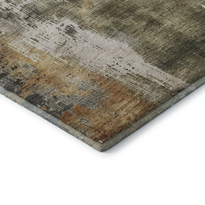 10' X 14' Abstract Washable Area Rug With UV Protection (696020) - Olive Green / Copper / Ivory