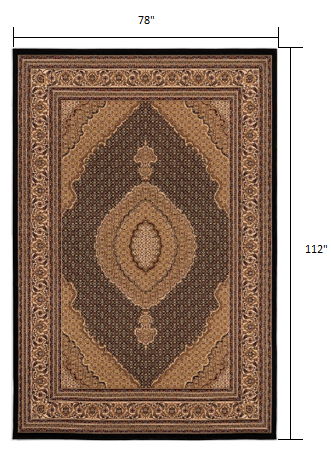 7' x 9' Medallion Power Loom Area Rug - Beige And Black