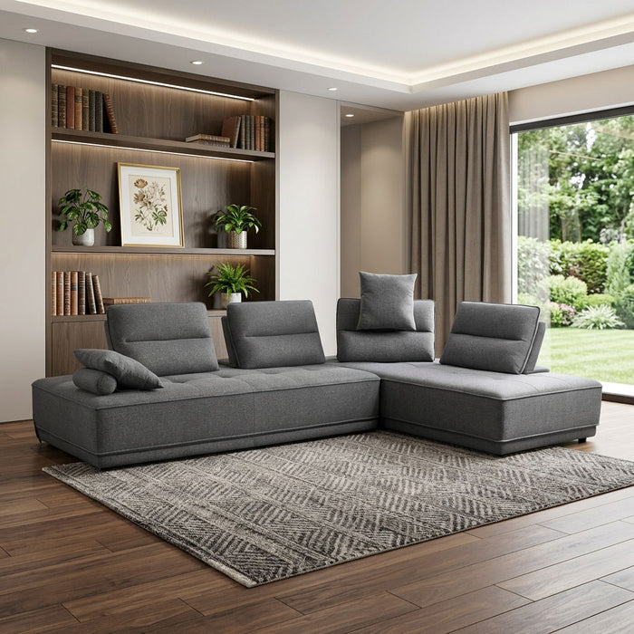 100% Polyester Stationary L Shaped Two Piece Sofa Chaise - Gray