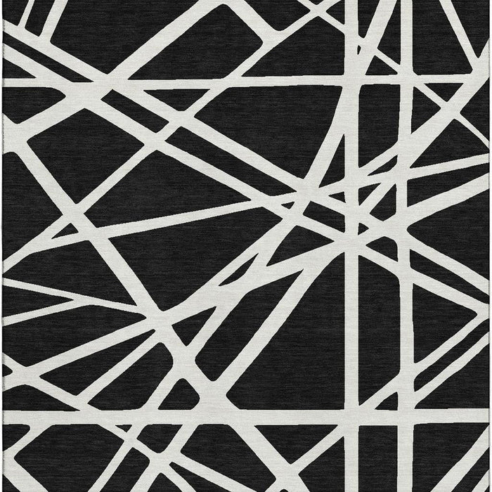 10' X 14' Geometric Washable Area Rug With UV Protection (681575) - Black / Ivory