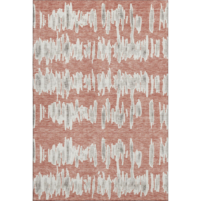 10' X 14' Striped Washable Area Rug With UV Protection (672008) - Salmon / Beige