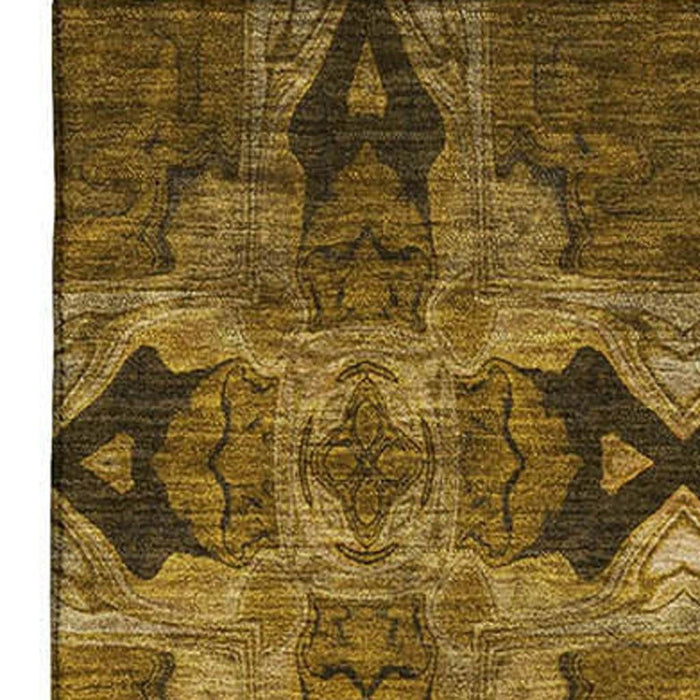 10' X 14' Floral Medallion Washable Area Rug With UV Protection (649474) - Chocolate / Gold