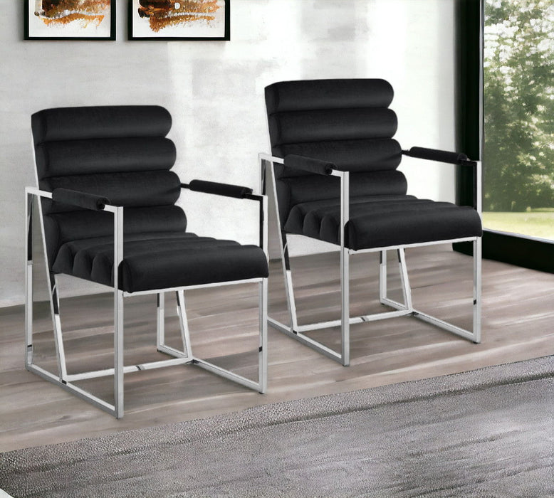 Tufted And Metallic Upholstered Velvet Dining Arm Chairs (Set of 2) - Black