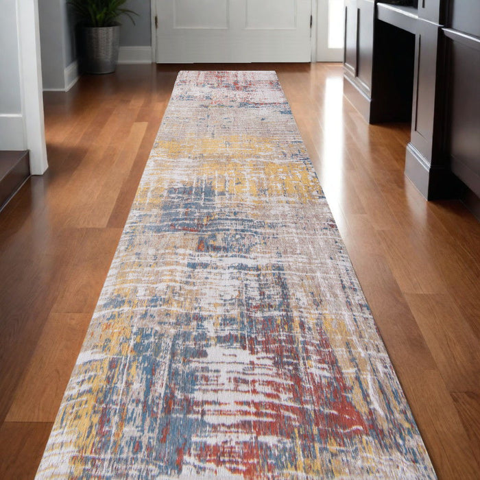 10' Abstract Non Skid Area Rug - White And Yellow
