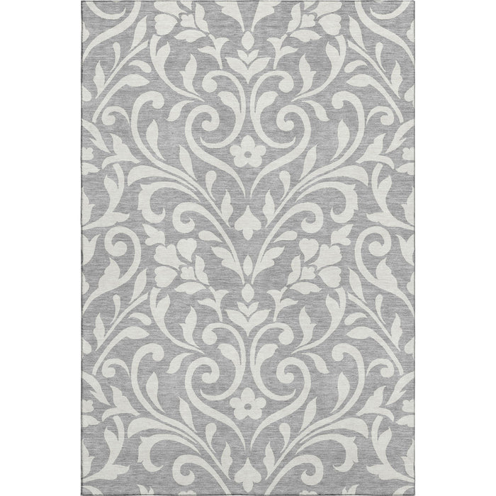 10' X 14' Floral Washable Area Rug With UV Protection (669612) - Gray / Ivory