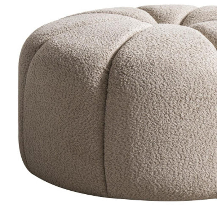 Tufted Boucle Tufted Round Ottoman - Taupe