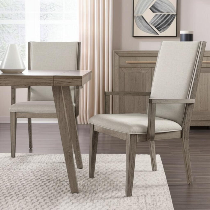 Fabric And Solid Wood Dining Arm Chairs (Set of 2) - Gray