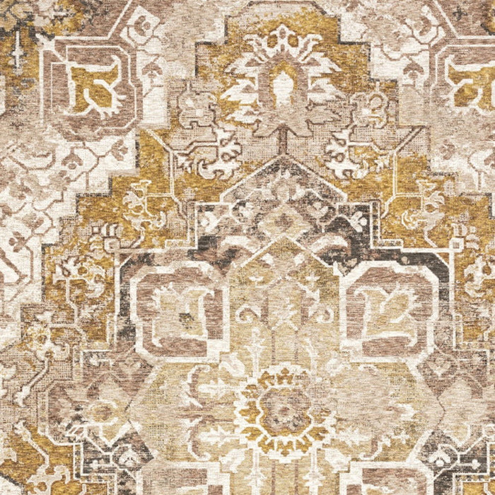 8' x 11' Oriental Power Loom Stain Resistant Area Rug With Fringe - Gold And Ivory