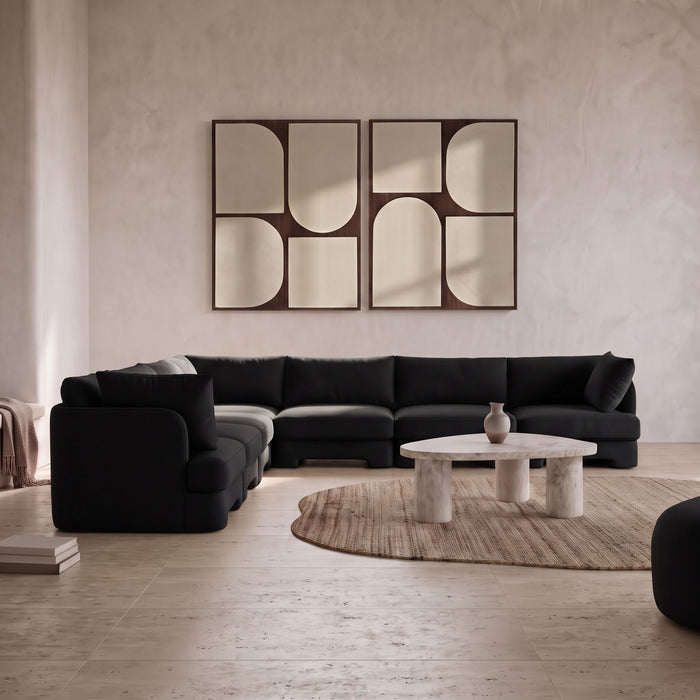 Velvet performance fabric Meridian Furniture 7-piece corner sectional sofa with plush cushions and modern design.