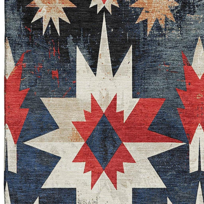 10' X 14' Diamond Washable Area Rug With UV Protection (707203) - Navy Blue / Red / Ivory