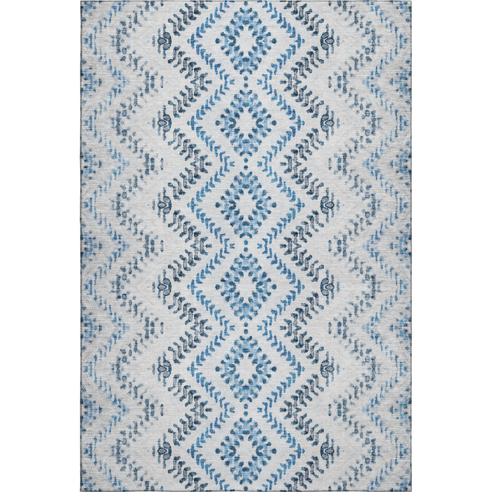 10' X 14' Geometric Washable Area Rug With UV Protection (656106) - Blue / Ivory