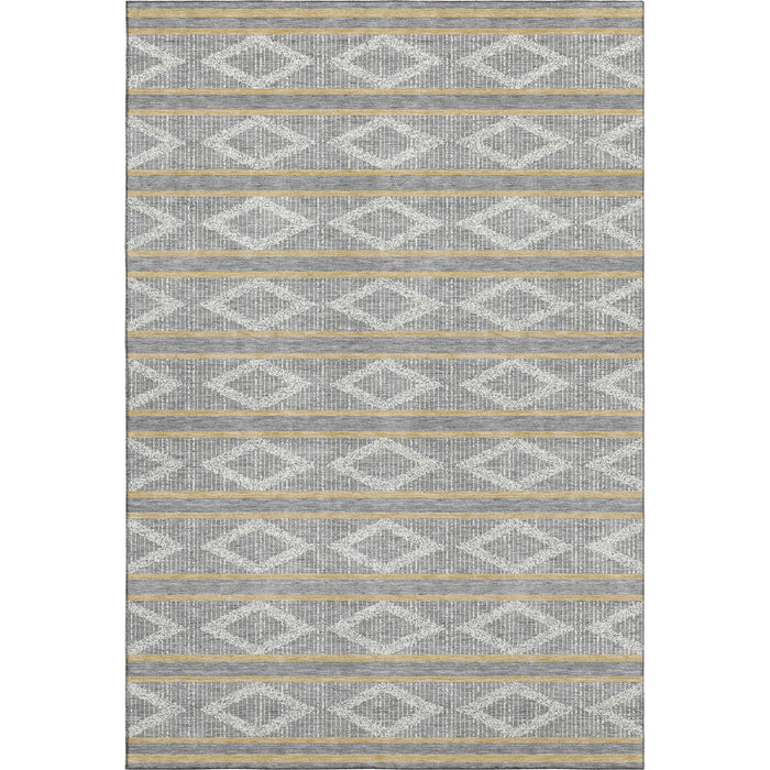 10' X 14' Geometric Washable Area Rug With UV Protection (680783) - Gray / Ivory / Gold