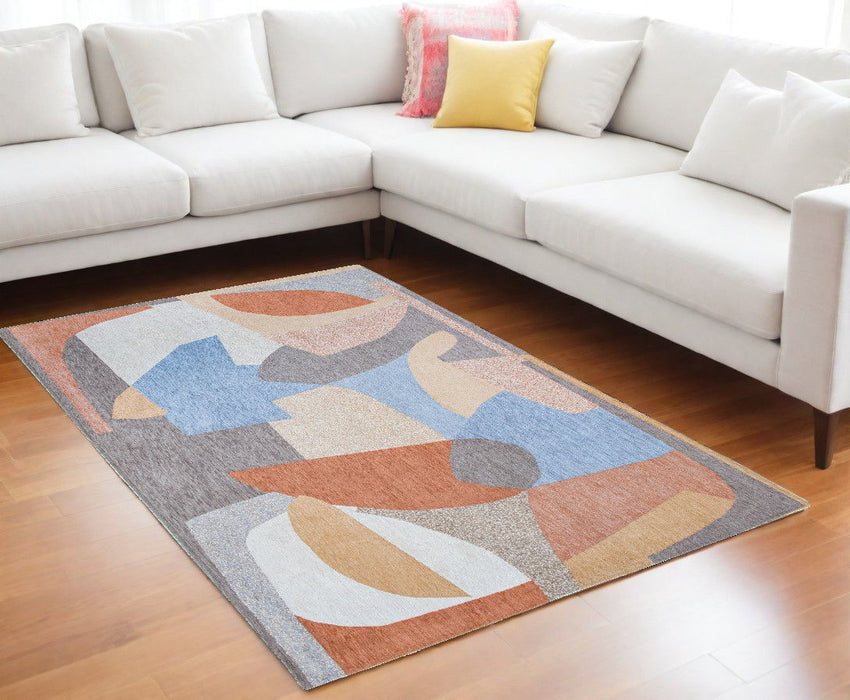 6' x 8' Modern Abstract Non Skid 100% PET Area Rug - Blue And Gray